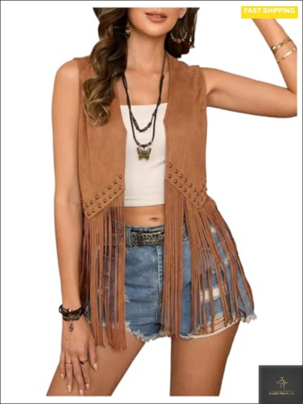 Faux Suede Fringe Vest Sleeveless Tassel Western Concert Outfit